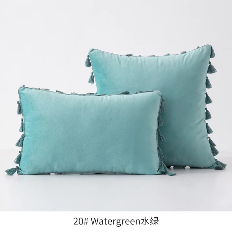 Velvet Ruby Tassel Cushion Cover