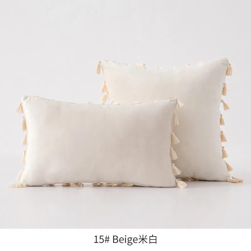 Velvet Ruby Tassel Cushion Cover
