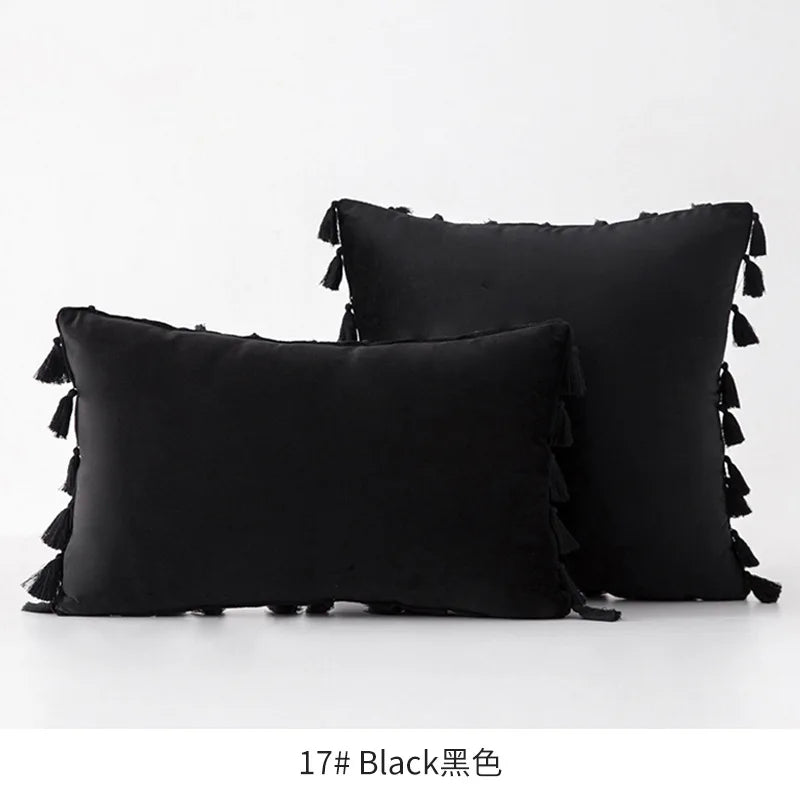 Velvet Ruby Tassel Cushion Cover