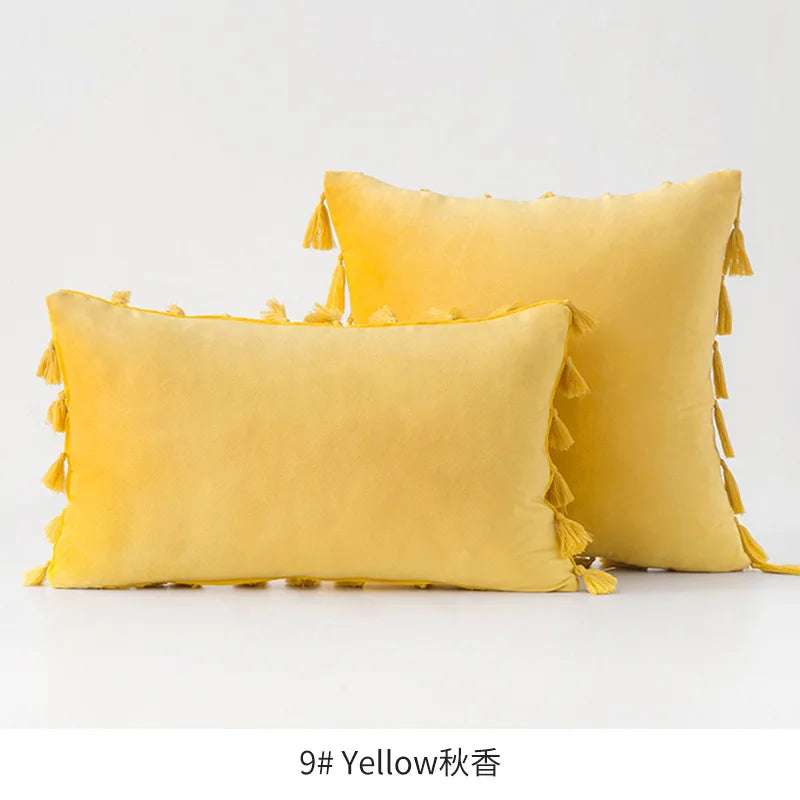 Velvet Ruby Tassel Cushion Cover