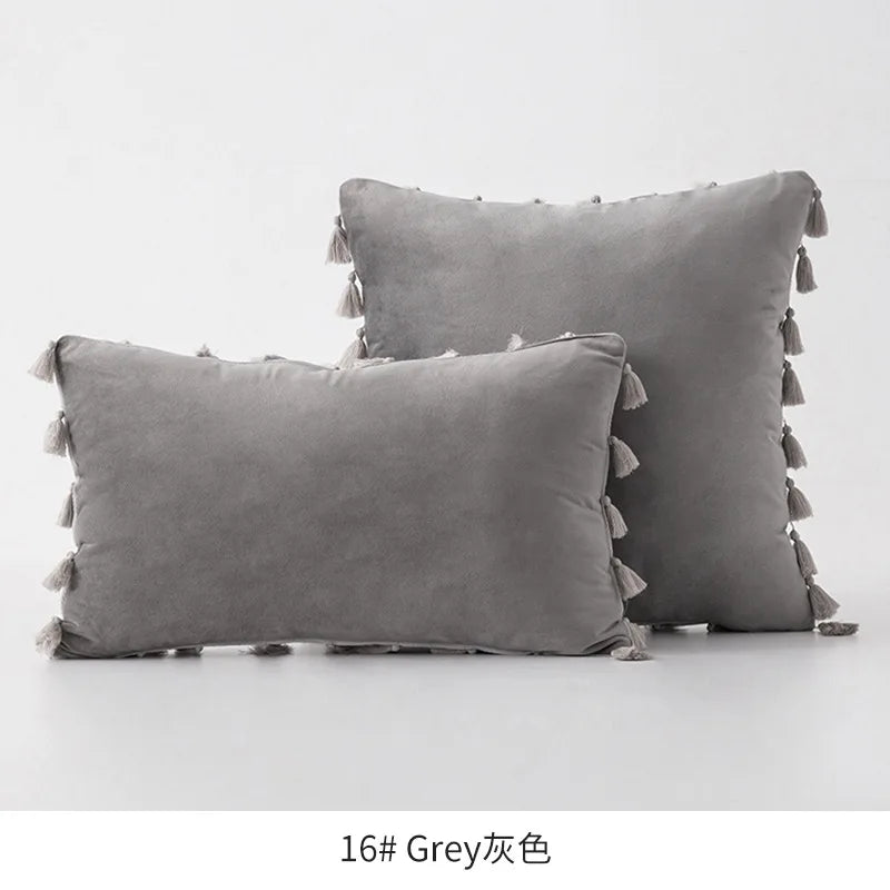 Velvet Ruby Tassel Cushion Cover