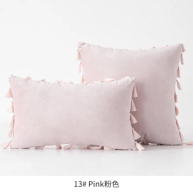 Velvet Ruby Tassel Cushion Cover