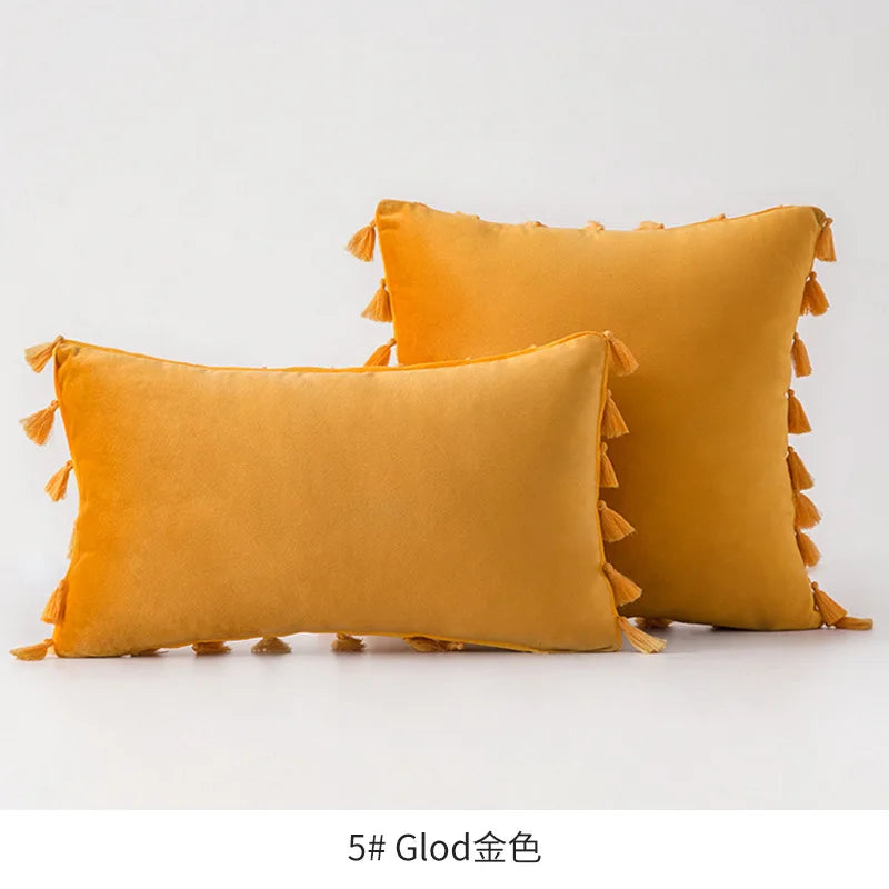 Velvet Ruby Tassel Cushion Cover