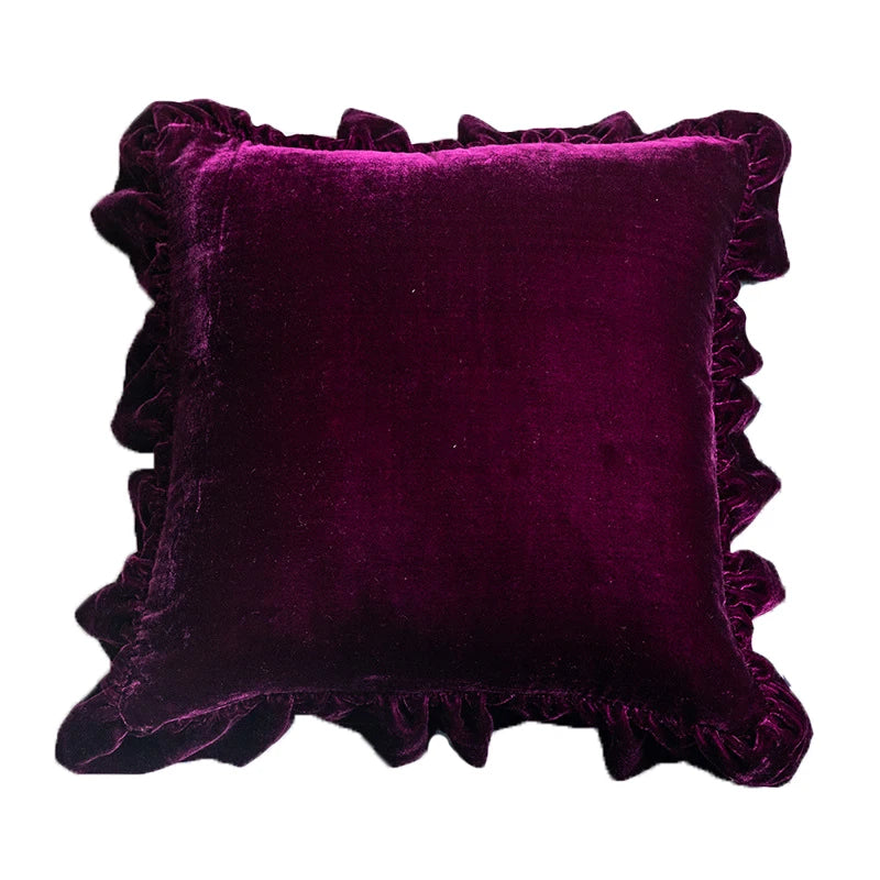 Moss Green Velvet Ruffle Cushion Cover