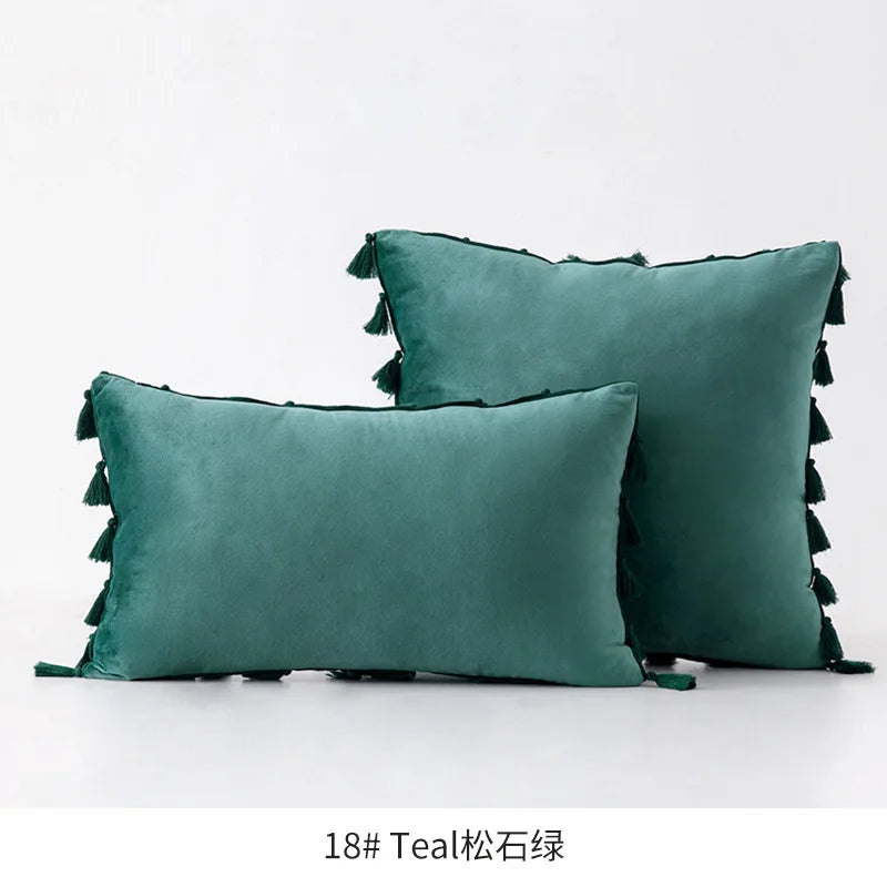 Velvet Ruby Tassel Cushion Cover