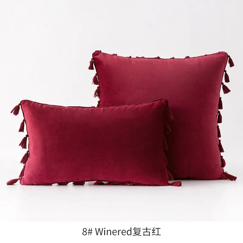 Velvet Ruby Tassel Cushion Cover
