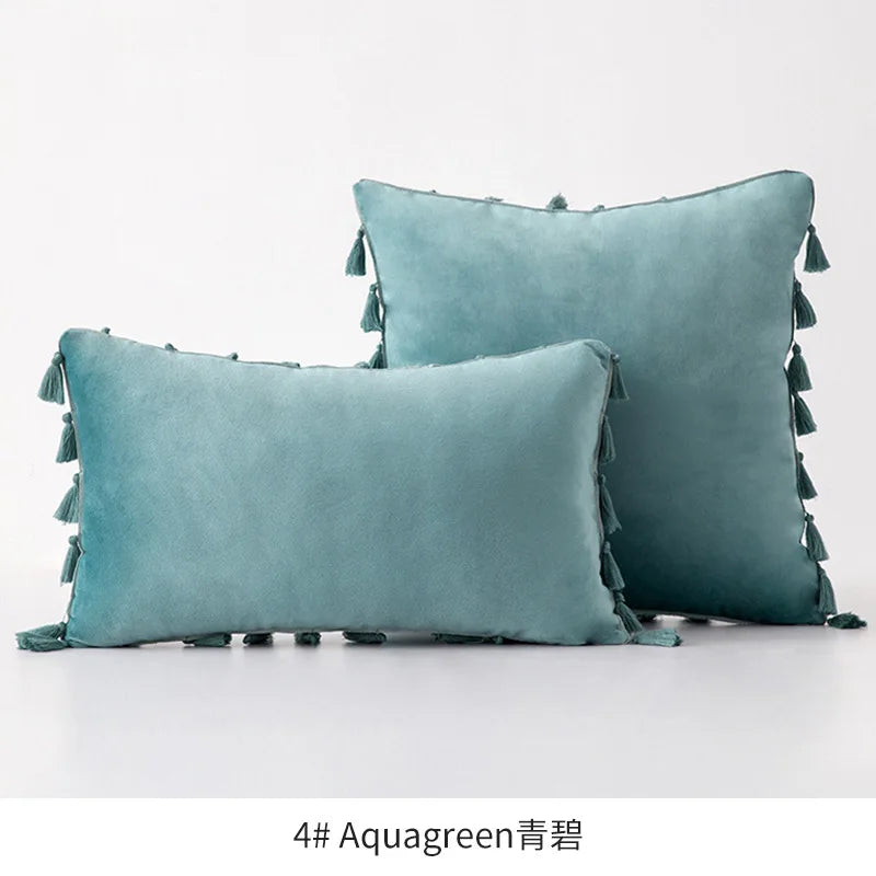 Velvet Ruby Tassel Cushion Cover