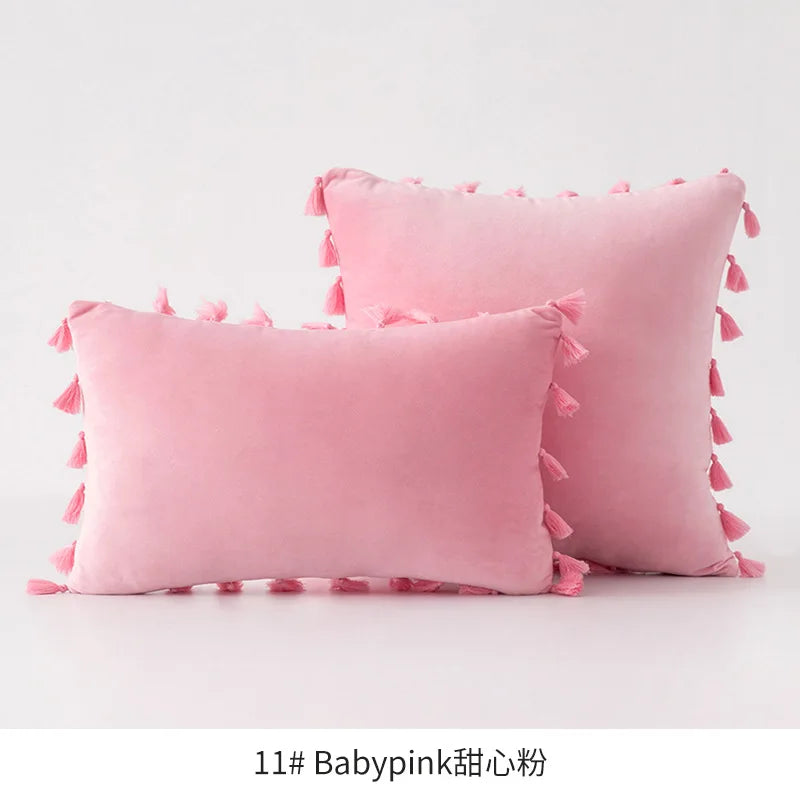 Velvet Ruby Tassel Cushion Cover