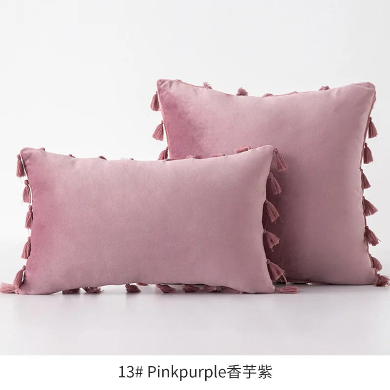 Velvet Ruby Tassel Cushion Cover