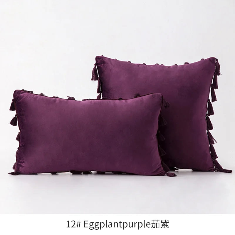 Velvet Ruby Tassel Cushion Cover
