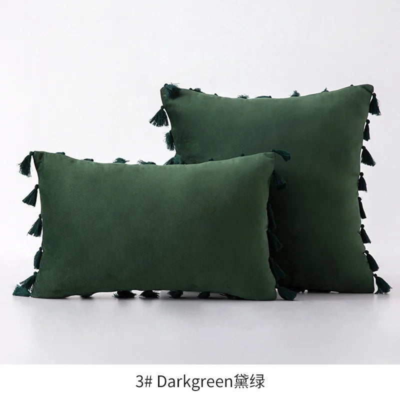 Velvet Ruby Tassel Cushion Cover