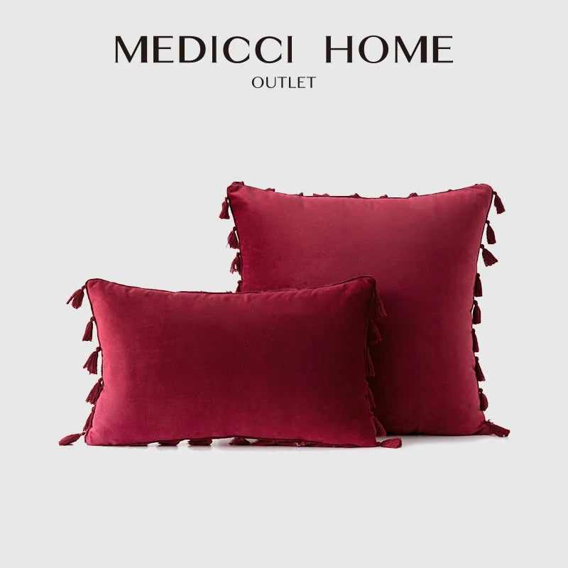 Velvet Ruby Tassel Cushion Cover