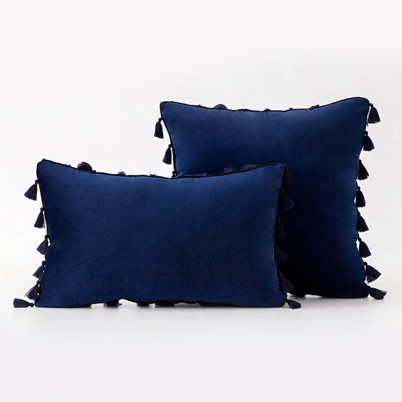Velvet Ruby Tassel Cushion Cover