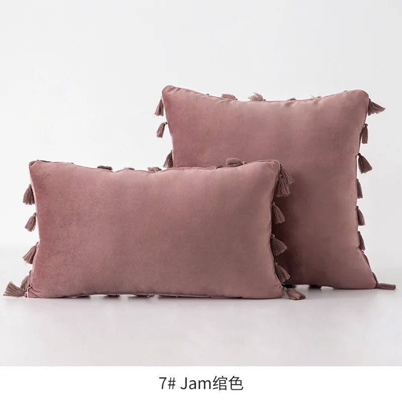 Velvet Ruby Tassel Cushion Cover