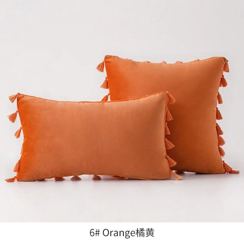 Velvet Ruby Tassel Cushion Cover