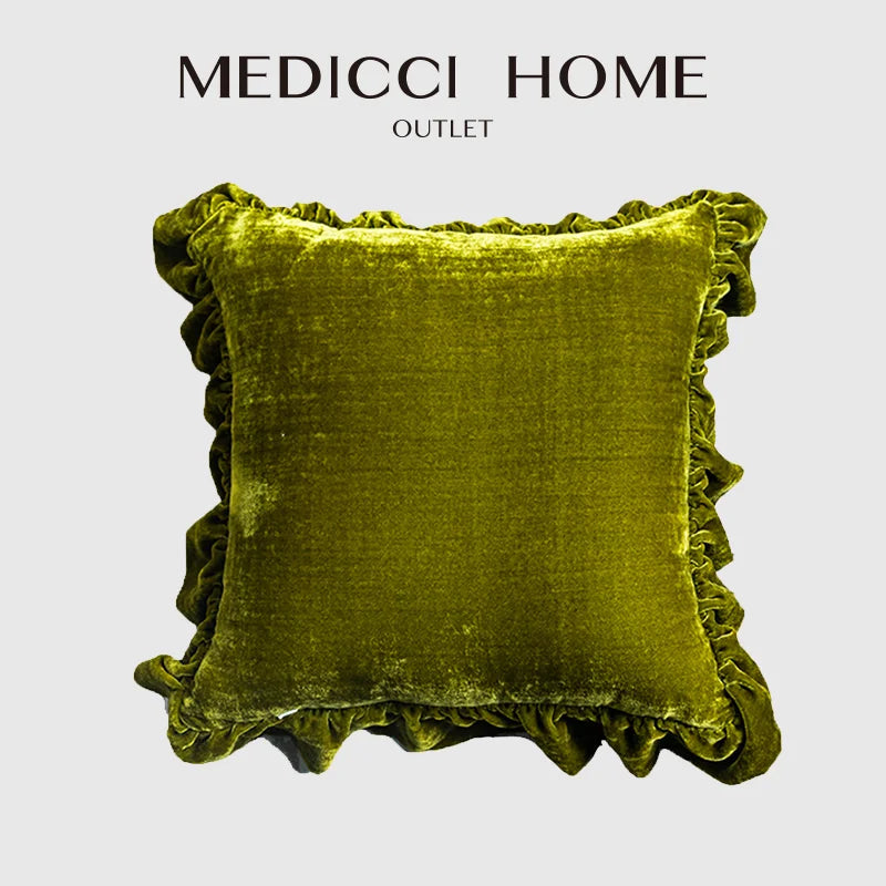 Moss Green Velvet Ruffle Cushion Cover