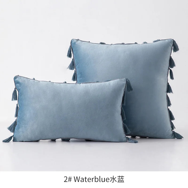 Velvet Ruby Tassel Cushion Cover