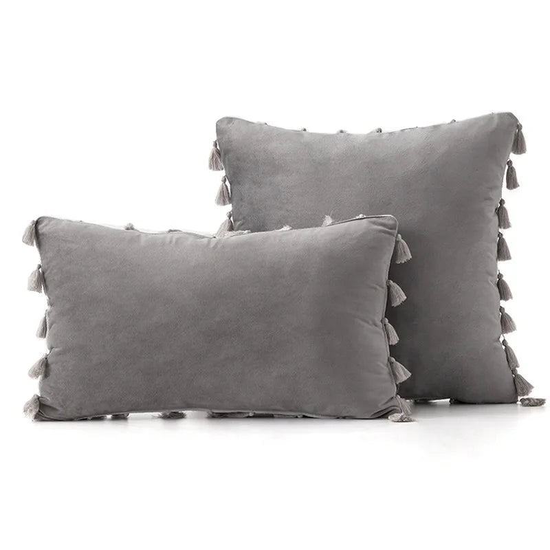 Velvet Ruby Tassel Cushion Cover