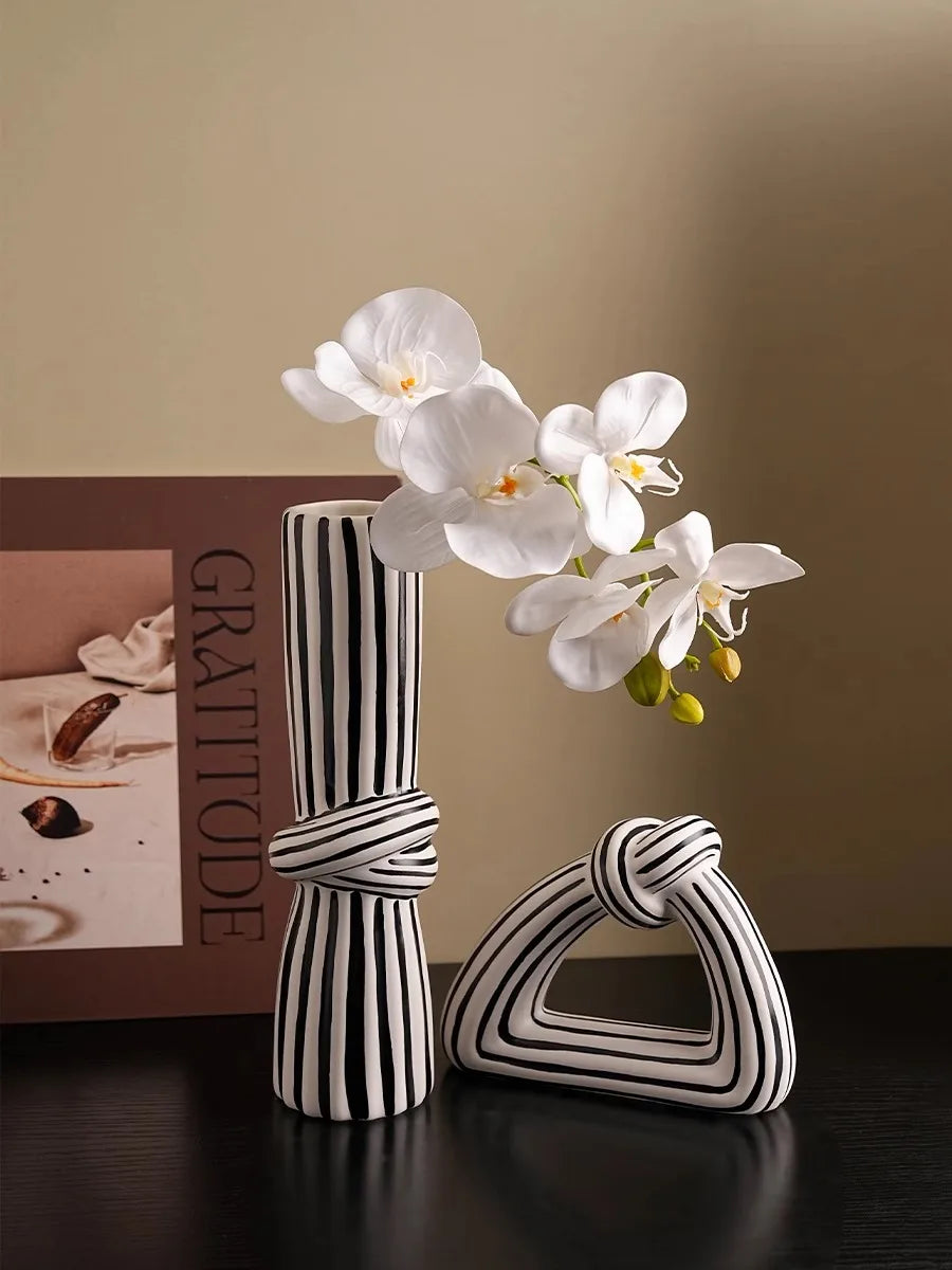 Artisan Black and White Striped Knot Vase