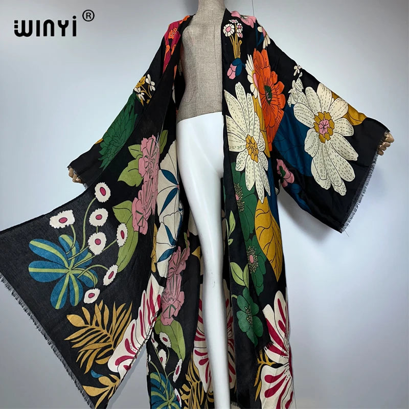WINYI Africa fashion summer kimono maxi dress beach cover up Cardigan abaya muslim woman coat boho kaftan beach outfits women