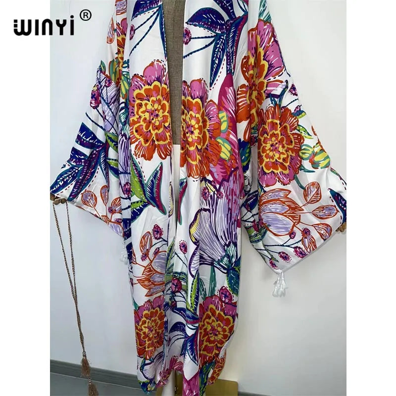 WINYI 2022 fashion Summer Women Cardigan Nature series elegant sexy Boho Maxi African Holiday kaftan Batwing Sleeve kimono
