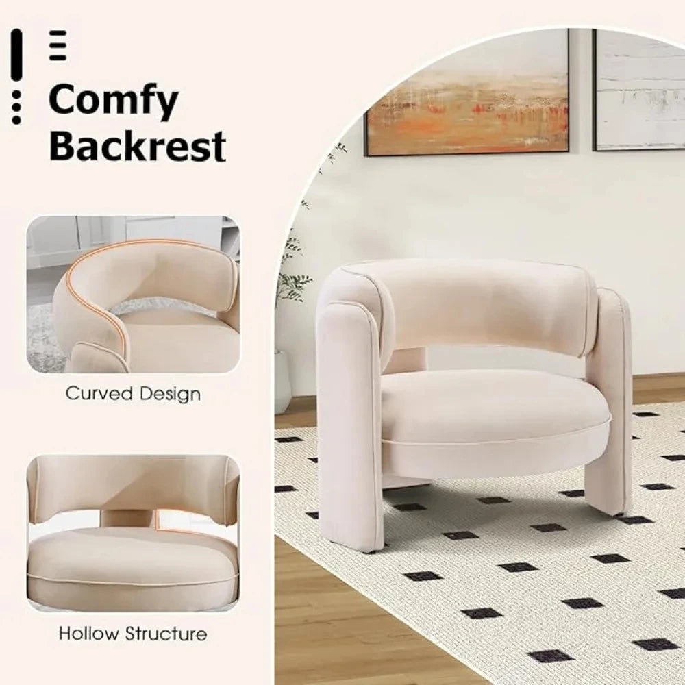 White Velvet Mid Century Accent Chair