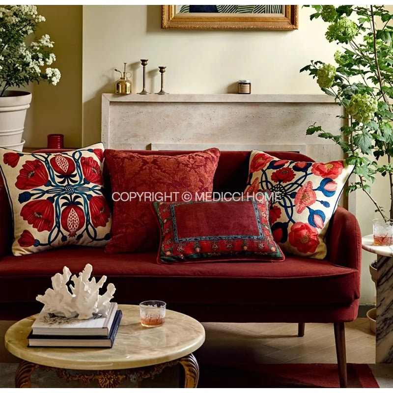 Bonatical Bloom Dusty Rose Velvet Patterned Cushion