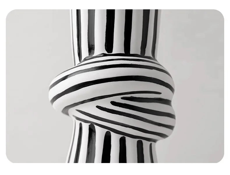 Artisan Black and White Striped Knot Vase
