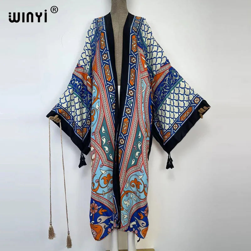 WINYI 2022 fashion Summer Women Cardigan Nature series elegant sexy Boho Maxi African Holiday kaftan Batwing Sleeve kimono