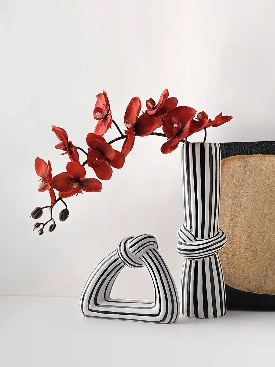 Artisan Black and White Striped Knot Vase
