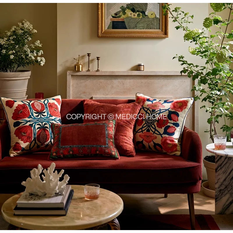 Bonatical Bloom Dusty Rose Velvet Patterned Cushion