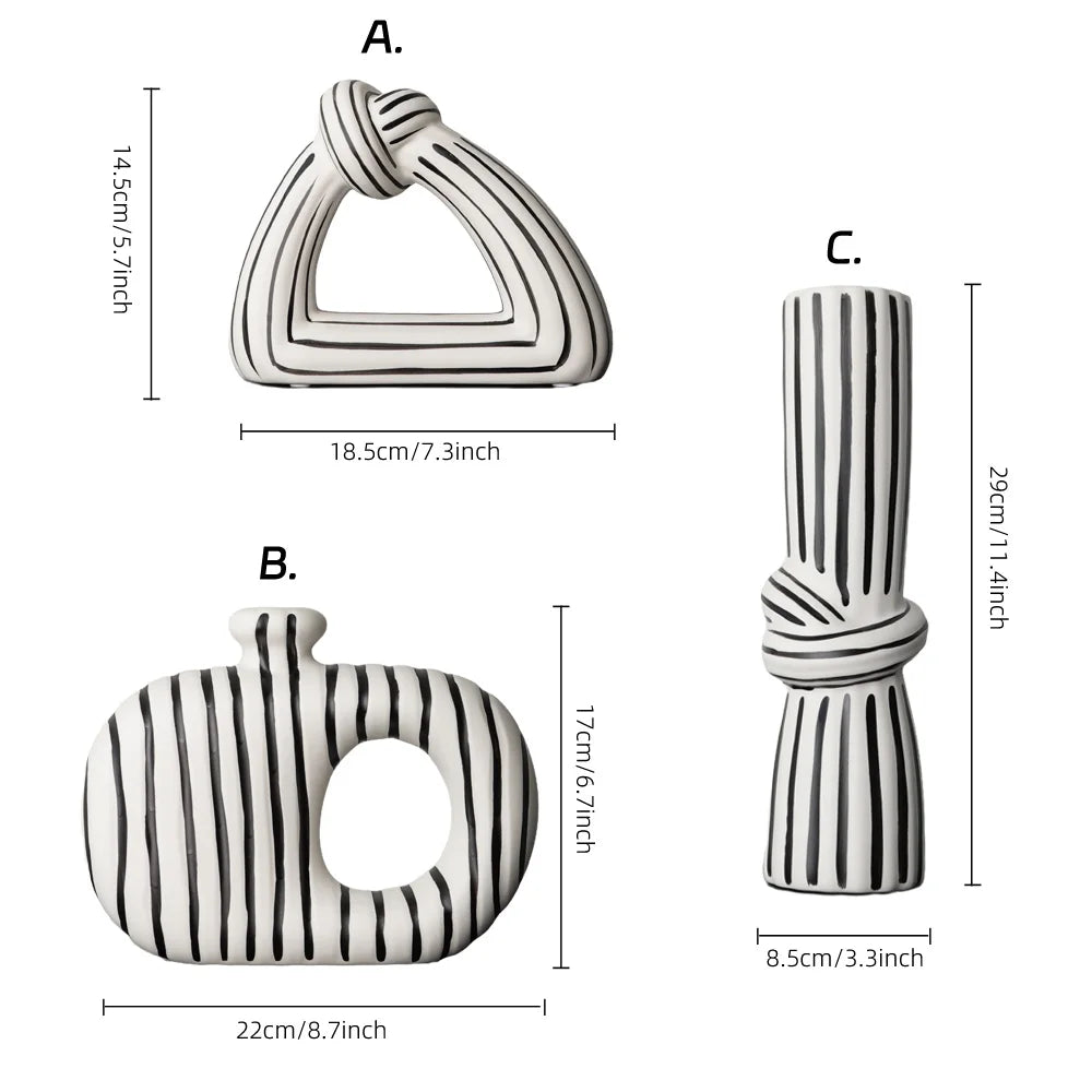 Artisan Black and White Striped Knot Vase