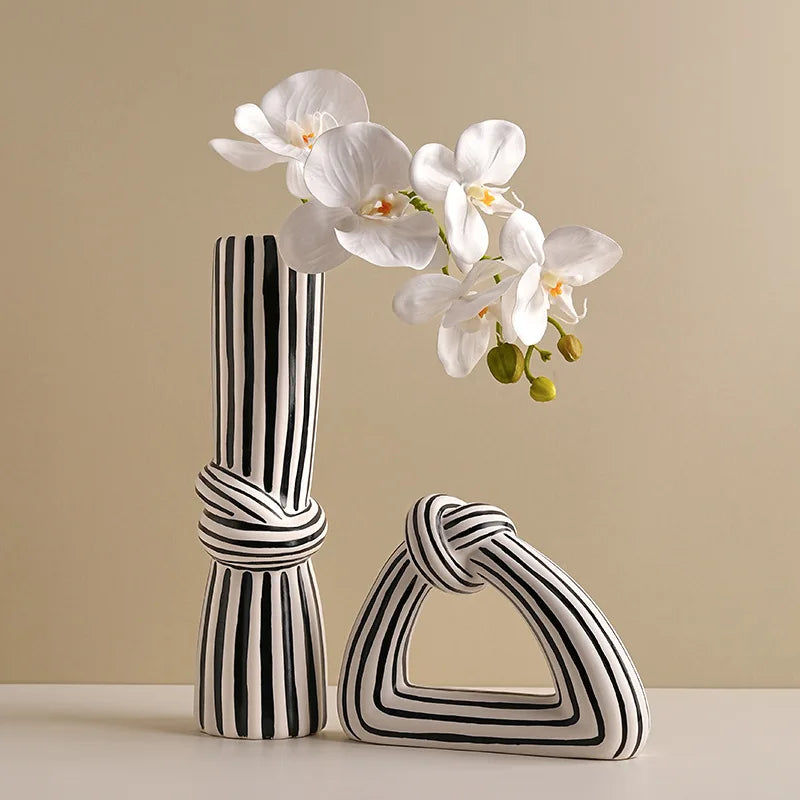 Artisan Black and White Striped Knot Vase