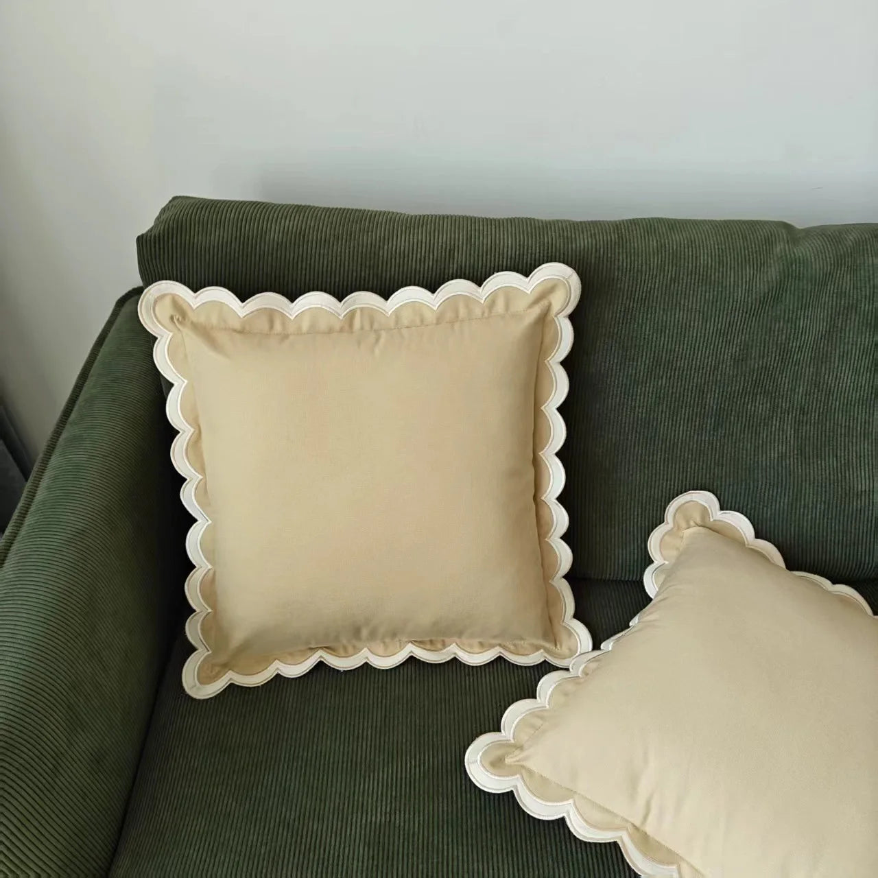 Olive Scalloped Cushion Cover