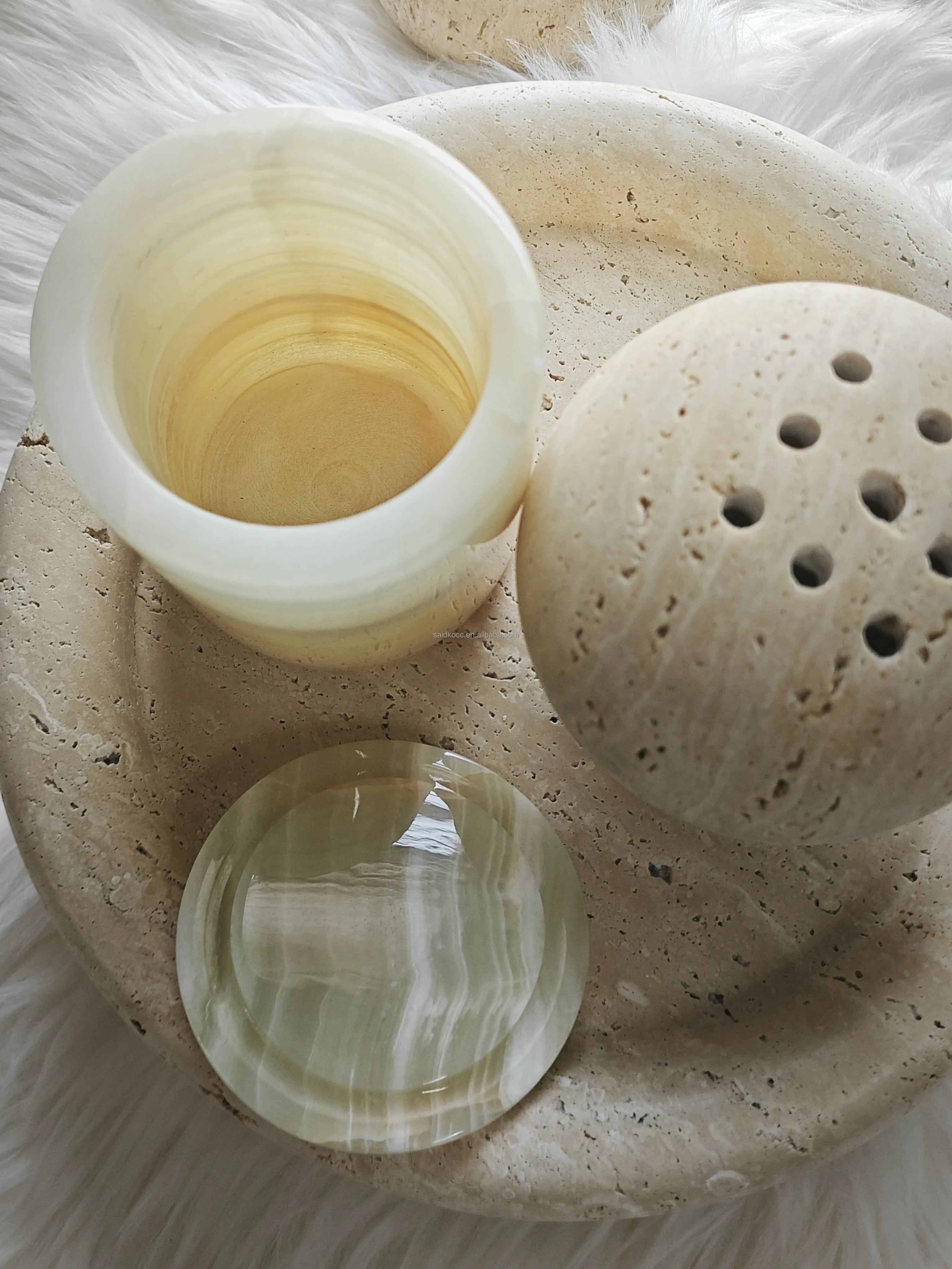 Stone Candle Jar Holder