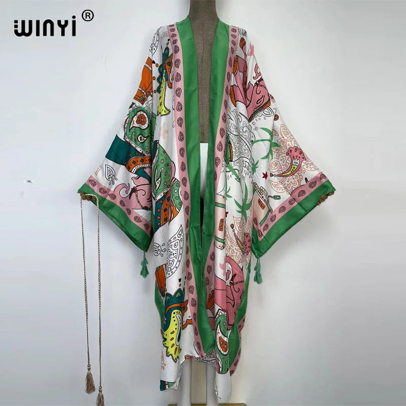 WINYI 2022 fashion Summer Women Cardigan Nature series elegant sexy Boho Maxi African Holiday kaftan Batwing Sleeve kimono