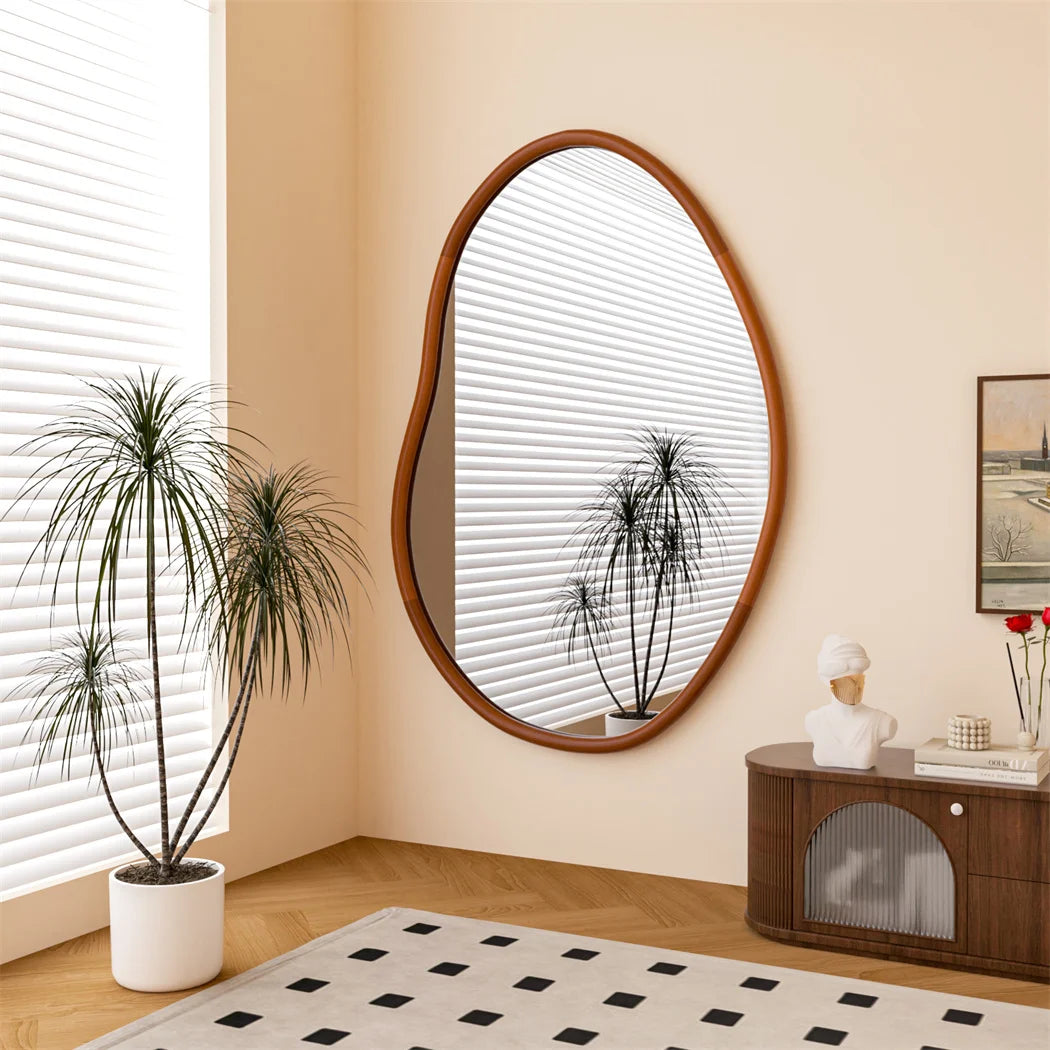 Irregular Oval Wood Framed Mirror