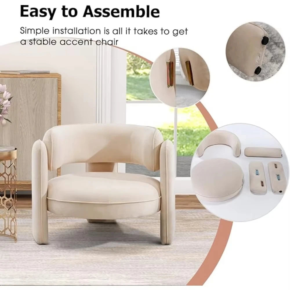 White Velvet Mid Century Accent Chair