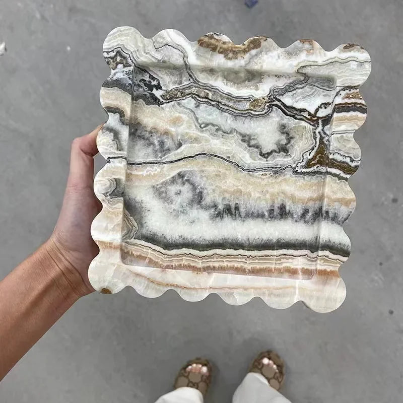 Scalloped Marble Tray - Light