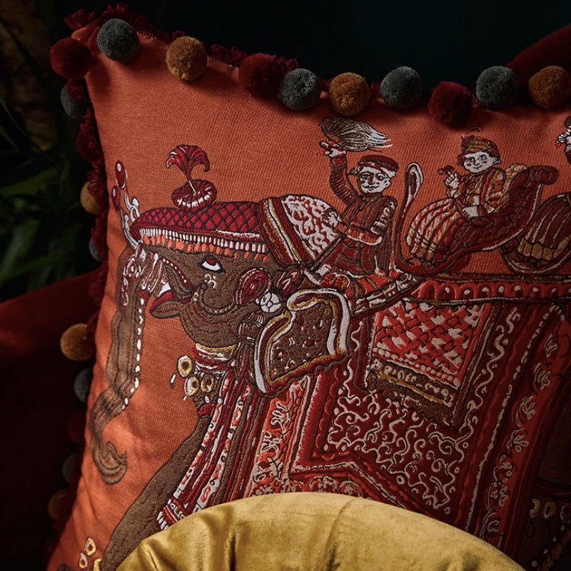 Burnt Orange Velvet Tassel Cushion Cover