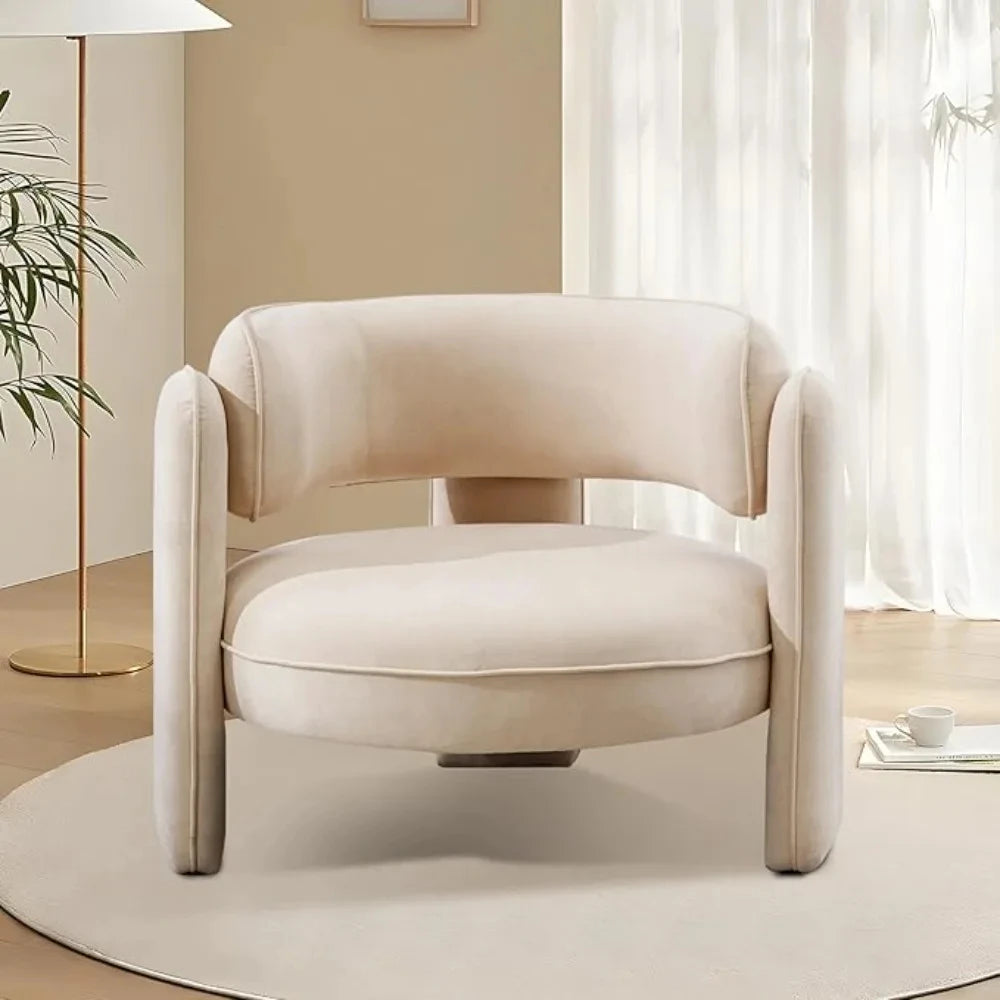 White Velvet Mid Century Accent Chair