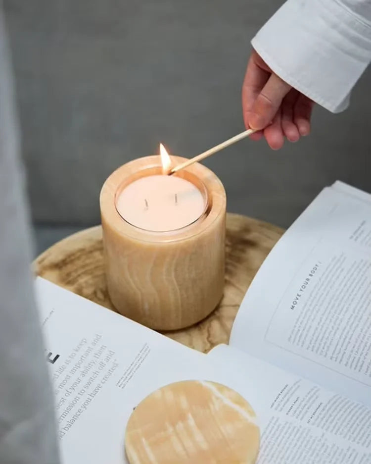 Stone Candle Jar Holder