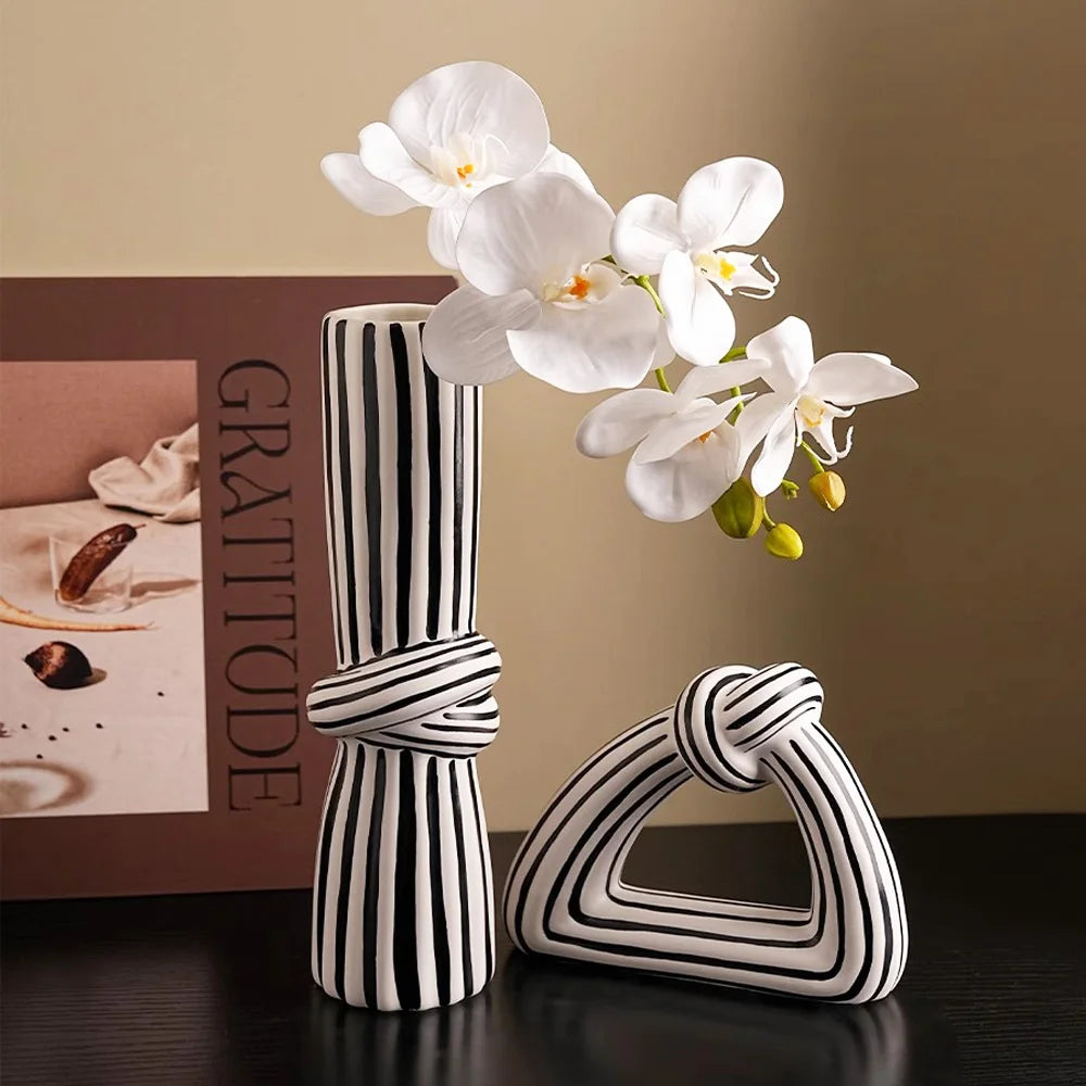Artisan Black and White Striped Knot Vase