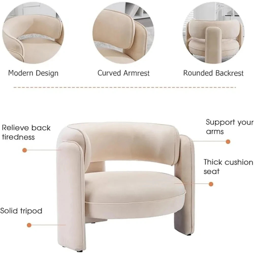 White Velvet Mid Century Accent Chair