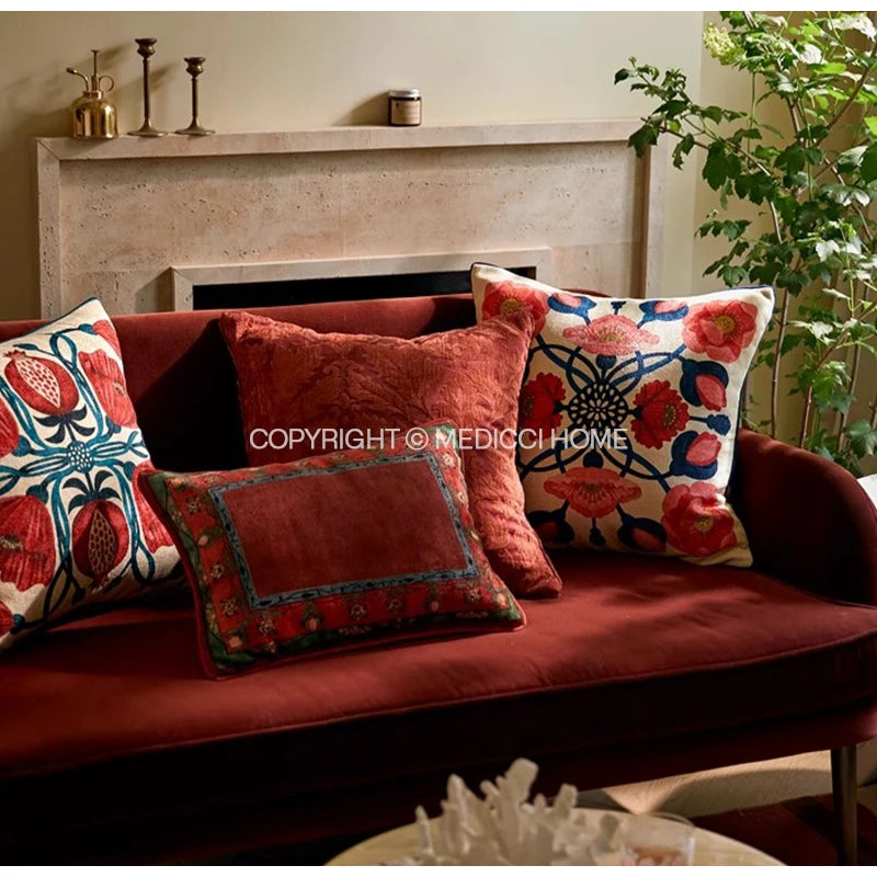 Bonatical Bloom Dusty Rose Velvet Patterned Cushion