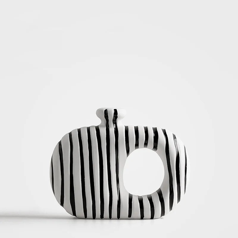 Artisan Black and White Striped Knot Vase