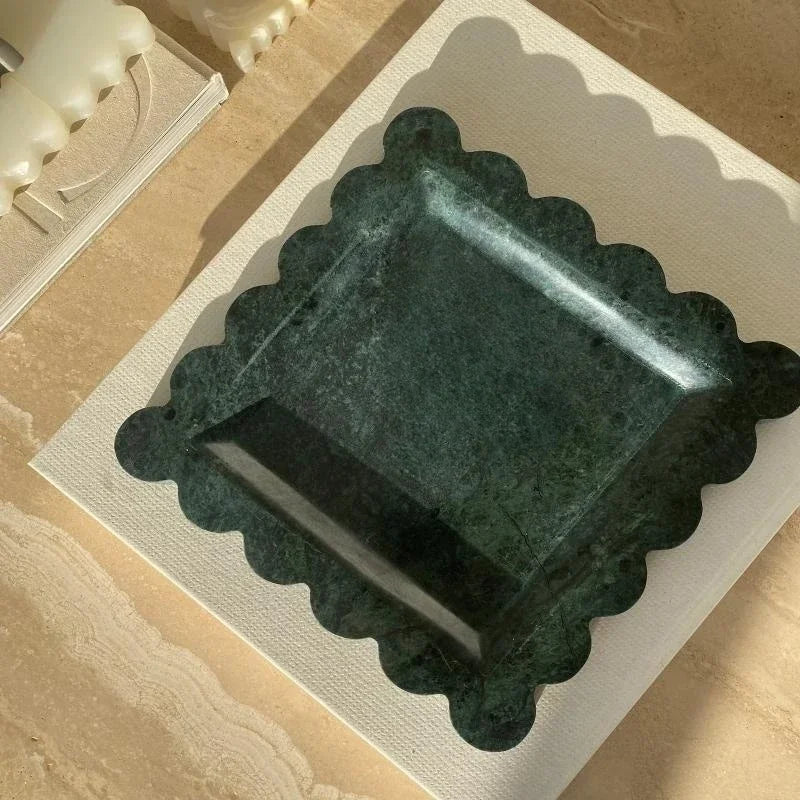 Scalloped Marble Tray - Dark
