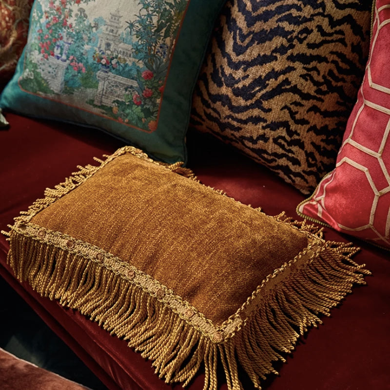 Burnt Orange Velvet Tassel Cushion Cover