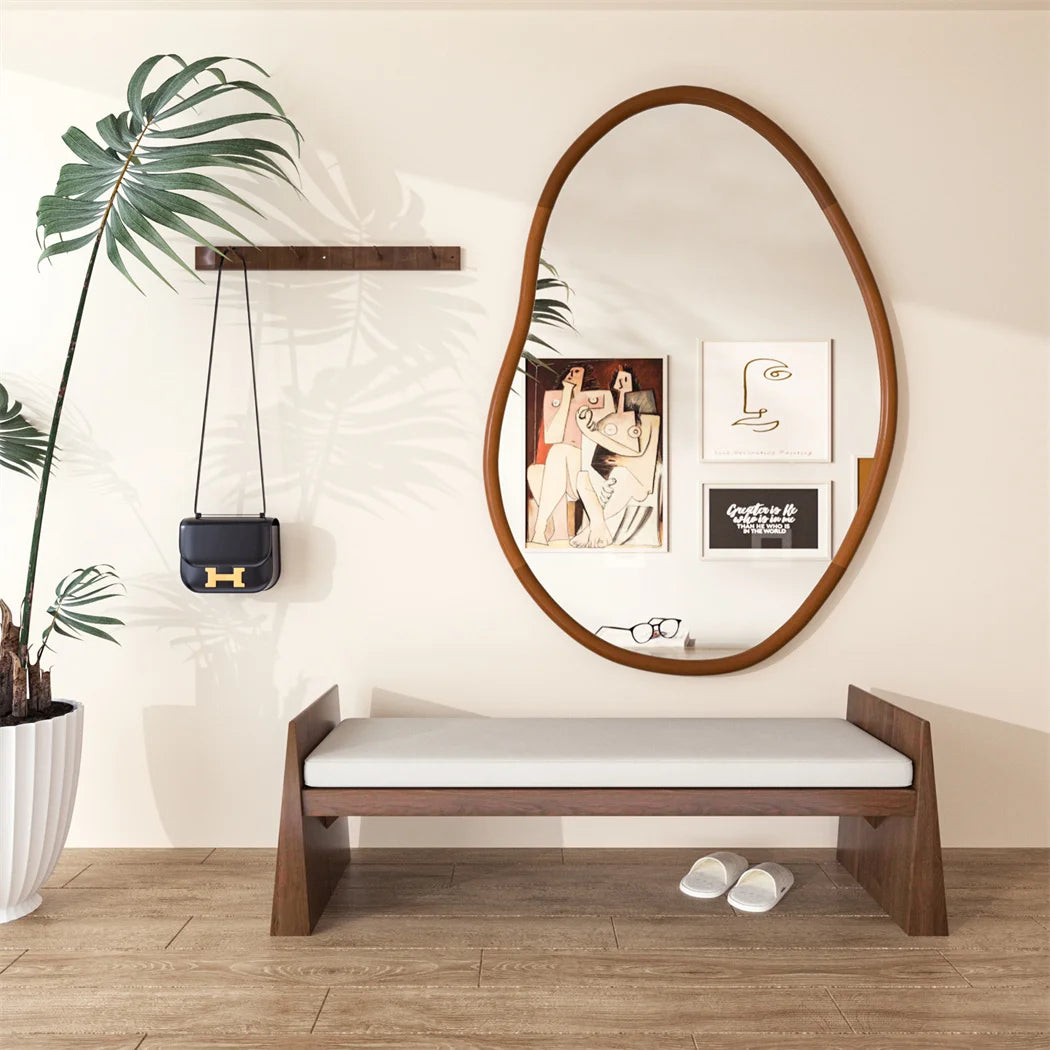 Irregular Oval Wood Framed Mirror