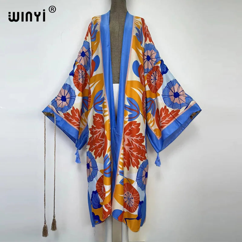 WINYI 2022 fashion Summer Women Cardigan Nature series elegant sexy Boho Maxi African Holiday kaftan Batwing Sleeve kimono